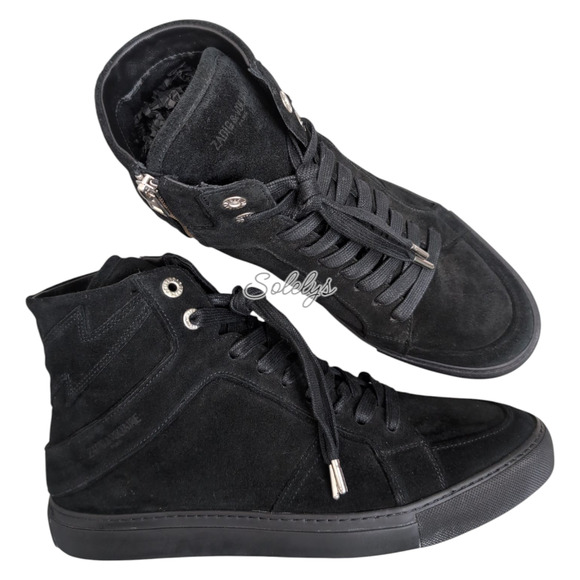 Zadig & Voltaire ZV1747 High Flash Black Suede Leather Sneaker Mens US12 FR43